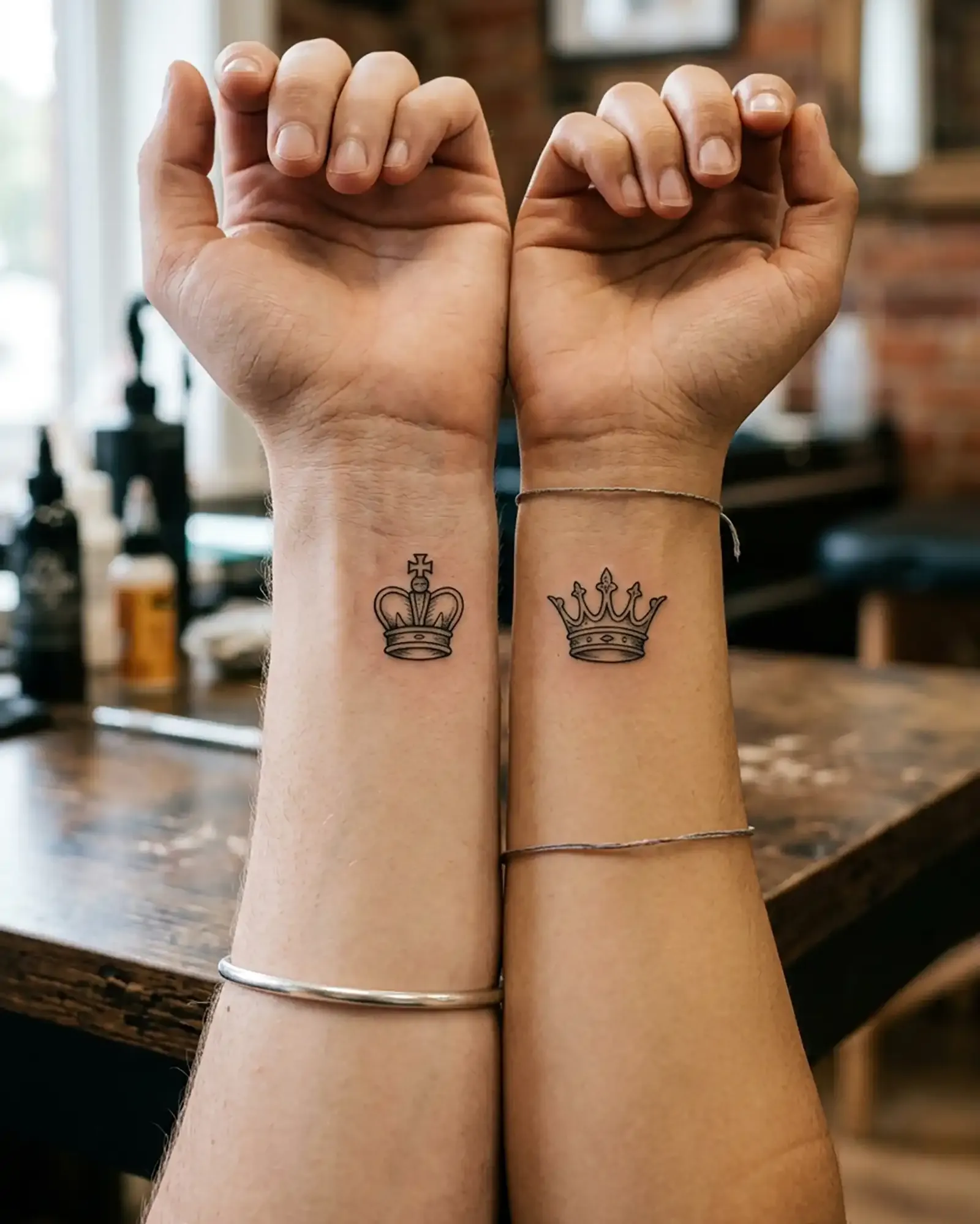 König und Dame Tattoo als Pärchen-Motiv, fotorealistische Aufnahme