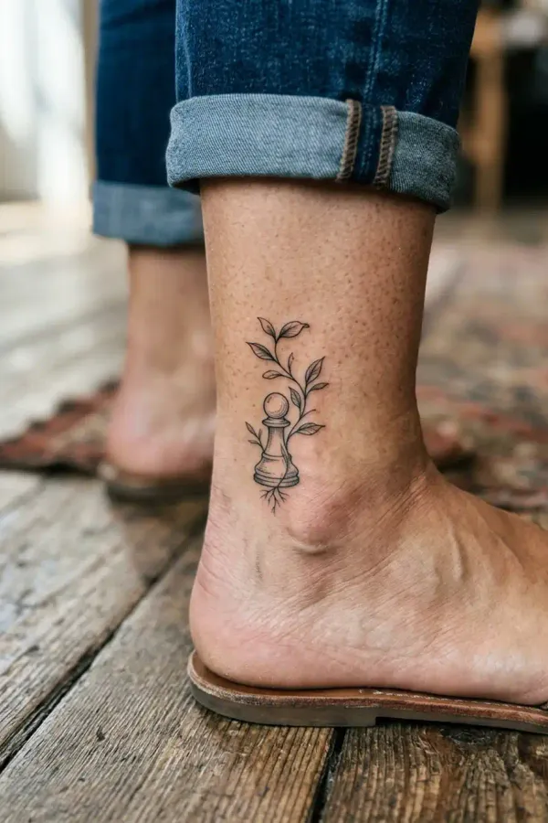 Bauer-Tattoo mit Keimling am Knöchel