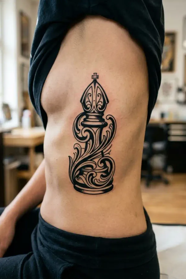 Schach-Tattoo an den Rippen, vollständig abgeheilt