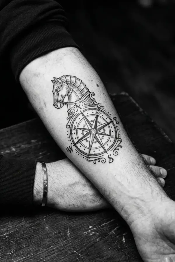 Schwarz-Weiß-Editorial-Aufnahme eines Springer-Tattoos