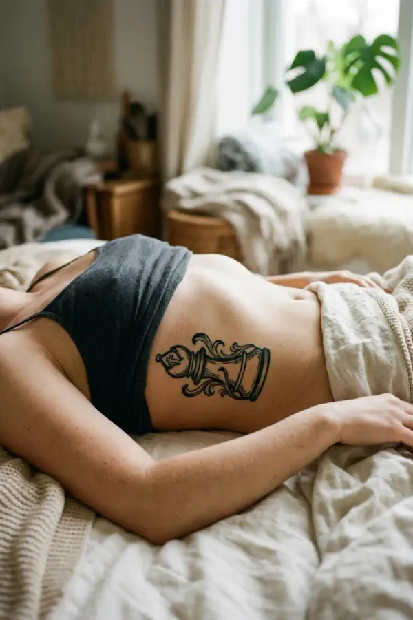 Schach-Tattoo an den Rippen, Lifestyle-Aufnahme
