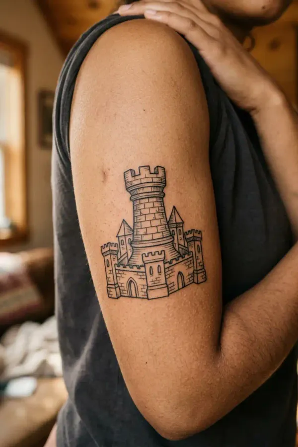 Turm-Tattoo mit Festungsmauer, anderer Blickwinkel