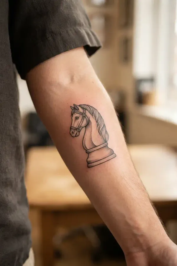 Schach-Tattoo am Unterarm, Dreiviertel-Winkel