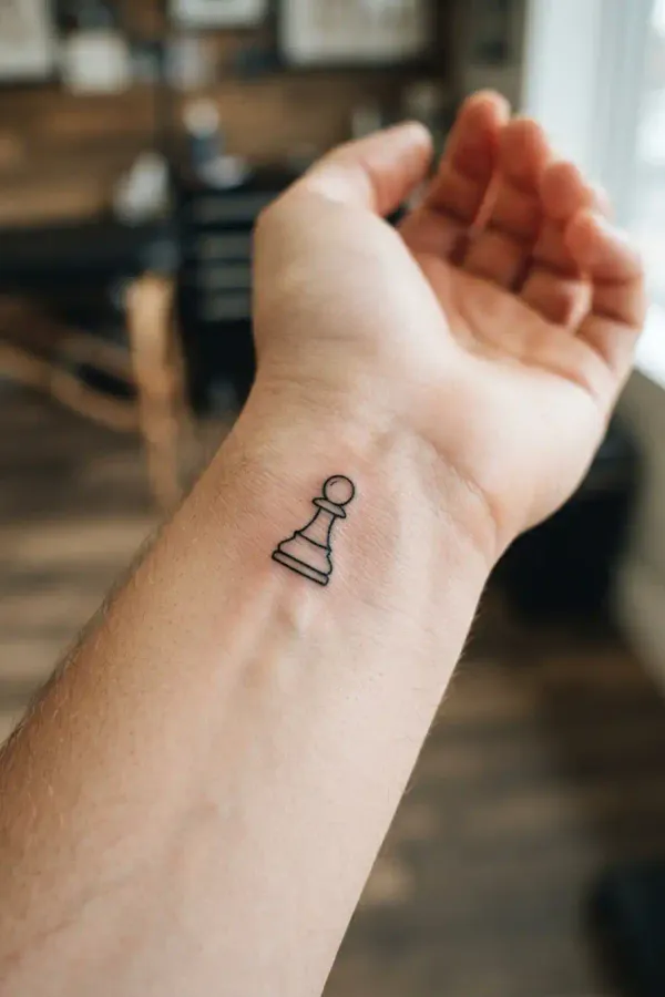 Schach-Tattoo am Handgelenk, leicht gebeugt