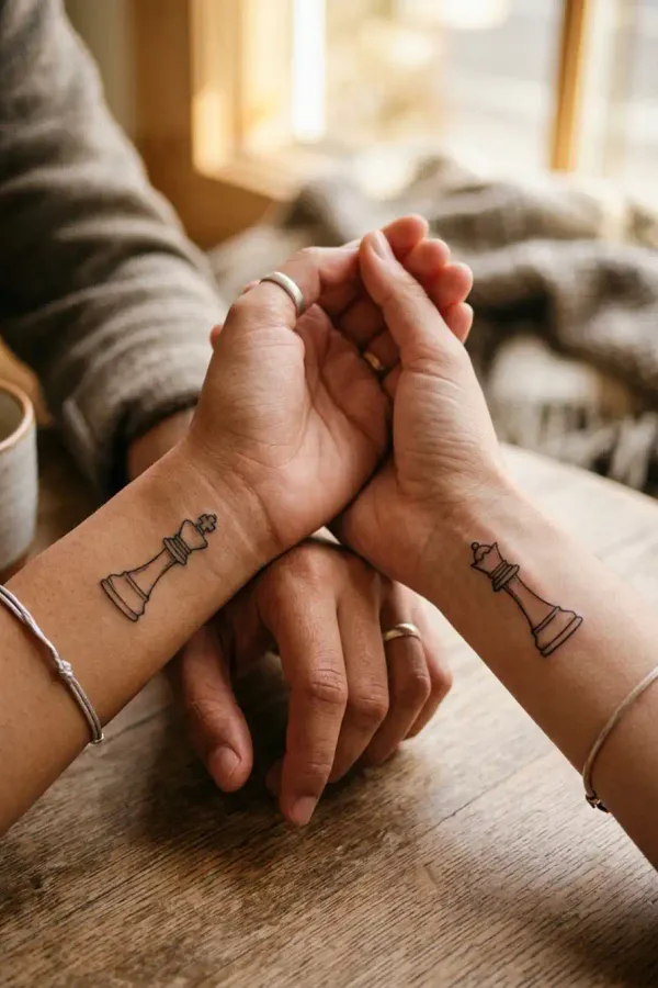 König und Dame Tattoo, Hände ineinander verschränkt