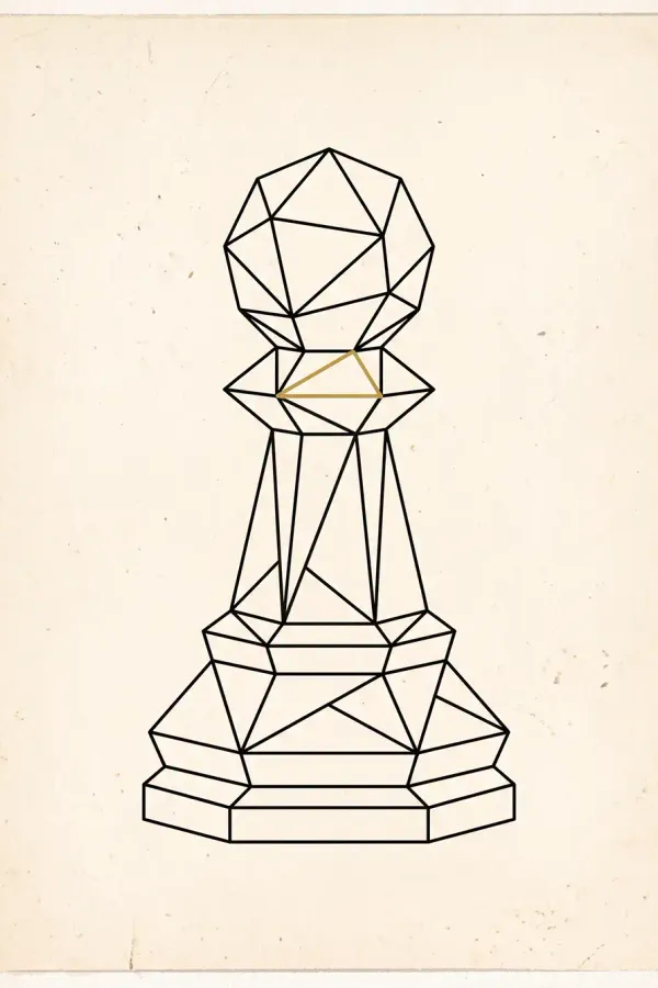 Geometrisches Low-Poly-Tattoo-Design eines Schach-Bauern als Flash-Sheet-Illustration