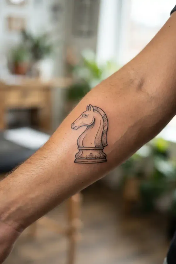 Schach-Tattoo am Unterarm, Seitenprofil