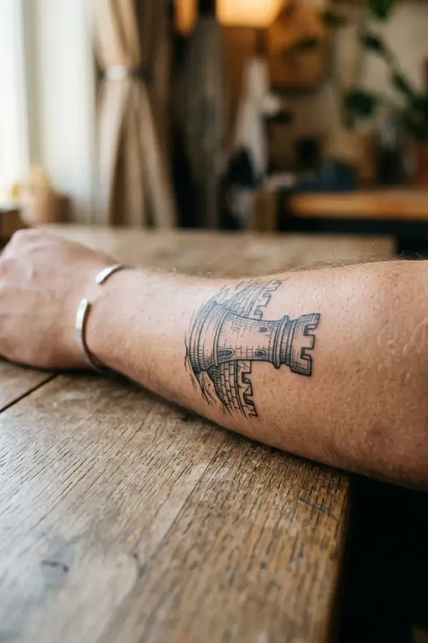 Turm-Tattoo am Unterarm
