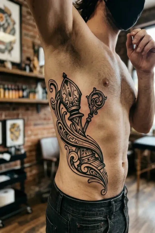 Schach-Tattoo an den Rippen, weiterer Bildausschnitt