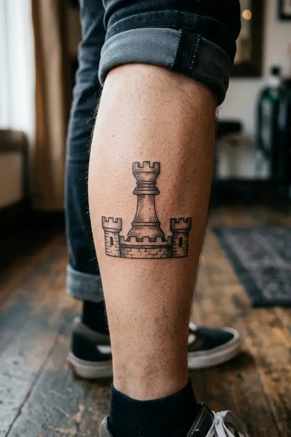 Turm-Tattoo an der Wade