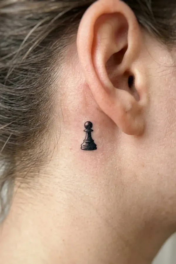 Bauer-Tattoo hinter dem Ohr, Mikro-Design