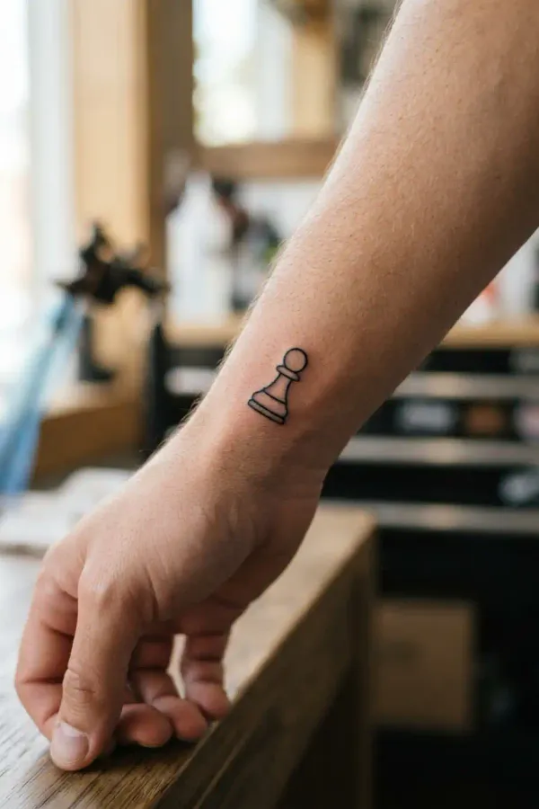 Schach-Tattoo am Handgelenk von der Außenseite