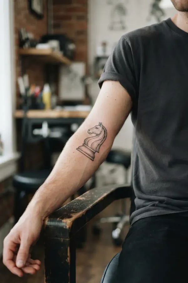 Schach-Tattoo am Unterarm, weiterer Bildausschnitt