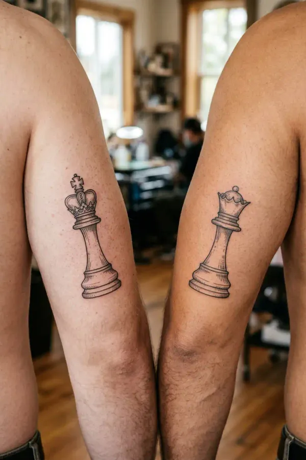König und Dame Tattoo an den Oberarmen, größere Version