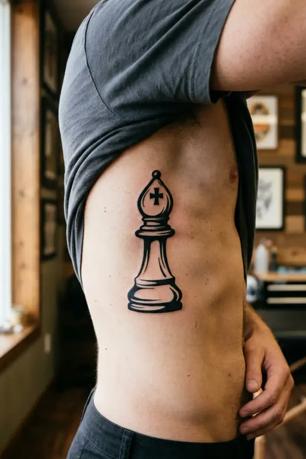 Schach-Tattoo an den Rippen, seitliches Profil