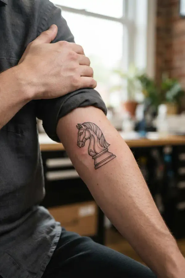 Schach-Tattoo am gebeugten Unterarm