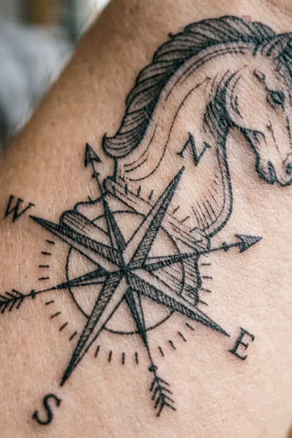 Makroaufnahme der Linienführung eines Springer-Tattoos
