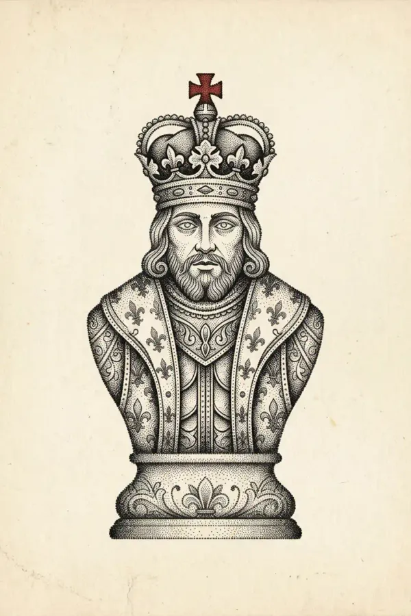 Dotwork Schachkönig-Tattoo im Portrait-Stil, Flash-Sheet-Design
