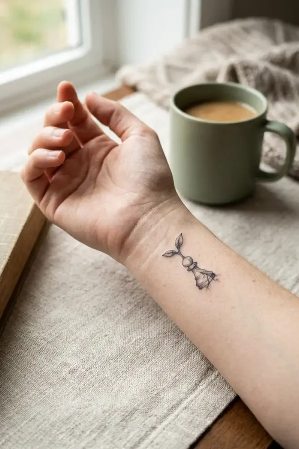 Bauer-Tattoo, Lifestyle-Aufnahme am Handgelenk