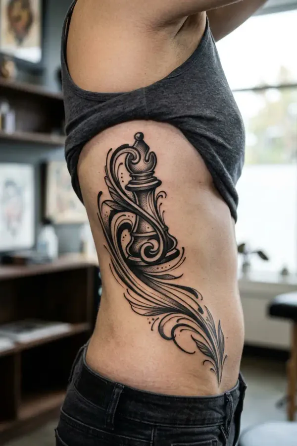 Schach-Tattoo an den Rippen, erweiterte Version bis zur Hüfte