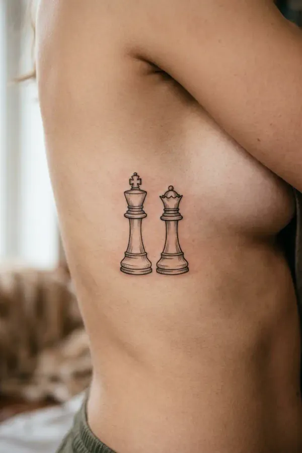 König und Dame Tattoo an den Rippen