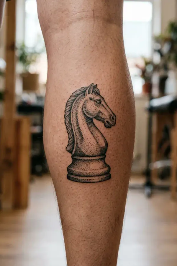 Dotwork Springer-Tattoo an der Wade