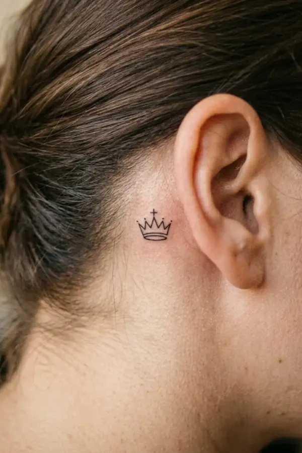 Schach-Tattoo hinter dem Ohr, Nahaufnahme frisch gestochen