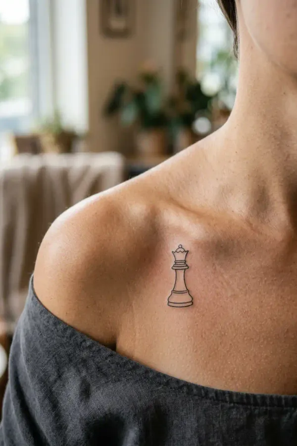 Fine-Line Damen-Tattoo am Schlüsselbein