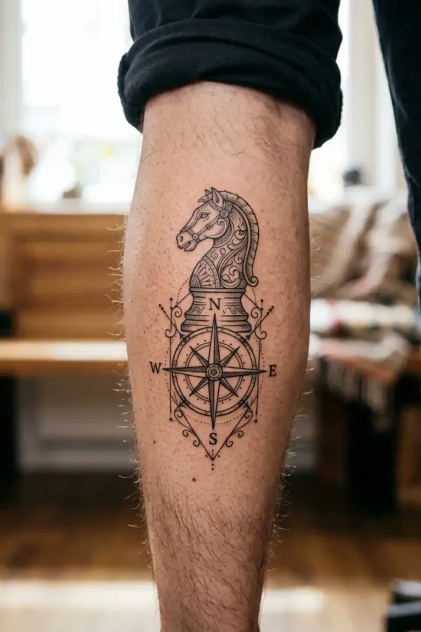 Großformatiges Springer-Tattoo an der Wade